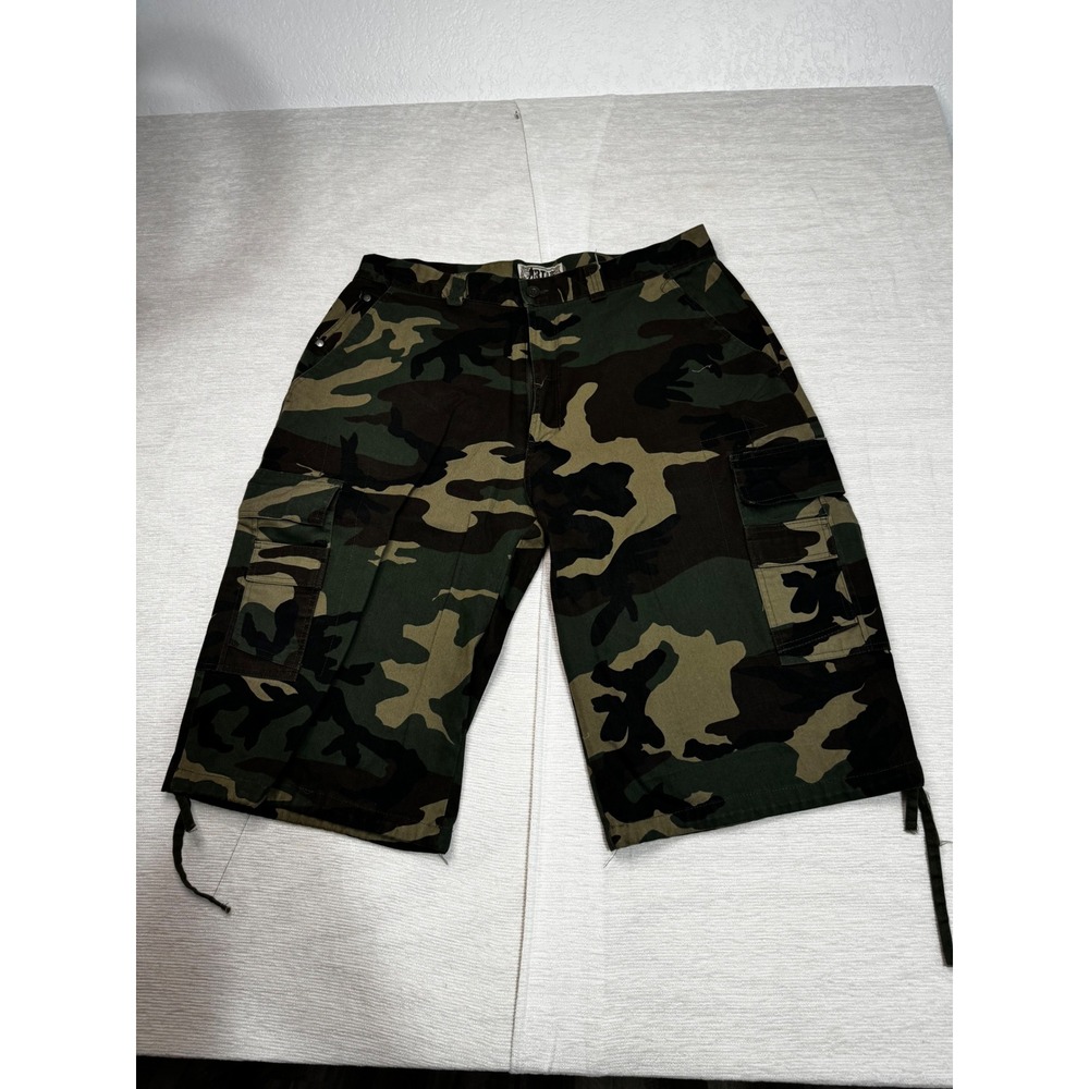 BTL Mens Camo Cargo Shorts Size 38 Woodland Camouflage Utility Drawstring Hem